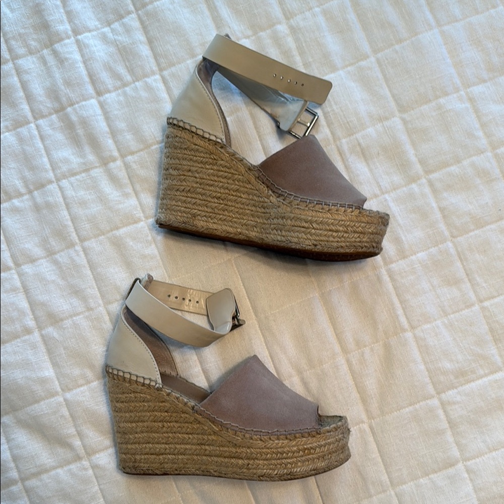 Gianni Bini Cream and Brown Wedge Espadrilles